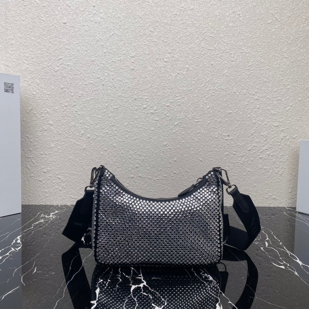 Prada Re Edition 2005 Duchess Synthetic Crystals Shoulder Bag Black 1BH204